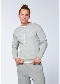 Sweater Chiemsee, Herren, Gr. M (48/50), grau (medium grau, light blau), 90% Baumwolle, 10% Viskose, Rundhals, Sweatshirts Sweater