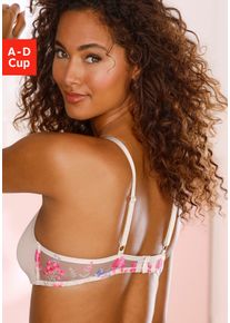 Bralette-BH Lascana "Maria", Damen, Gr. 80, Cup D, pink (puder, pink), Microtouch, Obermaterial: 73% Polyamid, 18% Polyester, 9% Elasthan, BHs Bralette-BH, mit wundersch&ouml;nem Blumenmuster aus Stickereispitze, Dessous