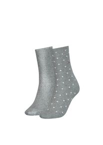 Socken Tommy Hilfiger "TH WOMEN SOCK DOT 2P", Damen, Gr. 39-42, middle grau melange, Baumwollmischung, normal, Socken Socken, mit feinem Rippenb&uuml;ndchen und Logostickerei