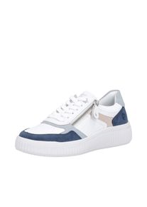 Plateausneaker Remonte, Damen, Gr. 36, wei&szlig;, jeansblau, Leder, Lederimitat, kontrastfarbene Details, Schuhe Plateausneaker, Schn&uuml;rschuh, Halbschuh, Freizeitsneaker mit Schaftrandpolsterung