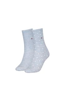 Socken Tommy Hilfiger "TH WOMEN SOCK DOT 2P", Damen, Gr. 35-38, light blau melange, Baumwollmischung, normal, Socken Socken, mit feinem Rippenb&uuml;ndchen und Logostickerei