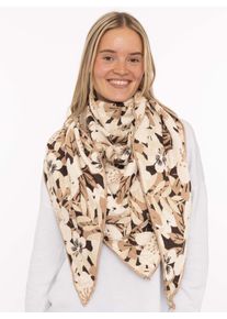 Dreieckstuch Zwillingsherz "Blumen & Str&auml;ucher", Damen, beige, Strick, Materialmix, gemustert, mehrfarbig, Modet&uuml;cher Dreieckstuch, Strick, florales Muster, w&auml;rmend
