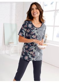 Schlafanzug, Damen, Gr. 44/46, marine, bedruckt, 100% Baumwolle, Homewear-Sets Schlafanzug