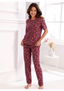 Schlafanzug, Damen, Gr. 44/46, dunkelrot, bedruckt, 100% Baumwolle, Homewear-Sets Schlafanzug
