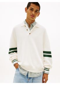 Polokragenpullover Tommy Jeans "TJM 90S BLOCK KNITTED", Herren, Gr. M, ancient wei&szlig;, Strick, Obermaterial: 100% Baumwolle, unifarben, relaxed fit normal, Rundhals, eingesetzt Rippb&uuml;ndchen, Pullover Polokragenpullover, Relaxed fit mit Streifendetails