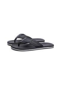 Zehentrenner Tommy Hilfiger "HILFIGER PADDED BEACH SANDAL", Herren, Gr. 46, schwarz, Lederimitat, unifarben, Schuhe Zehentrenner, Sommerschuh, Flats, Strandschuh mit Ziersteppung