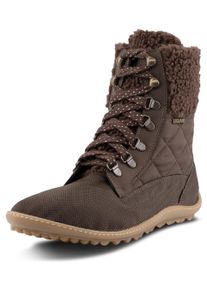 Barfu&szlig;schuh Leguano "NICEBARE", Damen, Gr. 37, dunkelbraun, Textil, Schuhe Barfu&szlig;schuh, Schn&uuml;rschuh, Winterboots mit Fellimitat am Schaftrand