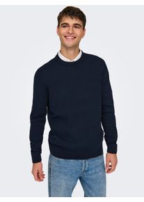 Only & Sons Rundhalspullover ONLY & SONS "ONSREX LIFE REG 12 CREW KNIT", Herren, Gr. M, schwarz sapphire, Strick, Obermaterial: 70% Baumwolle, 30% Polyester, unifarben, regular fit, Rundhals, Rippb&uuml;ndchen, Pullover Rundhalspullover