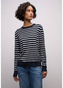 Strickpullover Street One, Damen, Gr. 40, tiefblau, Strick, Obermaterial: 86% Viskose, 14% Polyester, gestreift, normal h&uuml;ftbedeckend, Rundhals, B&uuml;ndchen, Pullover Strickpullover, im Streifen-Design