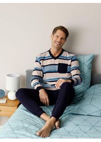 w&auml;schepur Schlafanzug W&Auml;SCHEPUR, Herren, Gr. 44/46, marine, ecru, geringelt, 100% Baumwolle, Homewear-Sets Schlafanzug