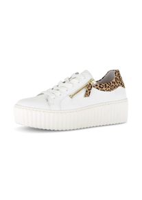Plateausneaker Gabor, Damen, Gr. 37, wei&szlig;, Glattleder, Schuhe Plateausneaker, Freizeitschuh, Halbschuh, Schn&uuml;rer mit zwei Rei&szlig;verschl&uuml;ssen