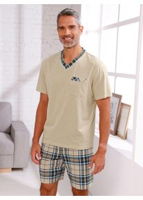 Shorty, Herren, Gr. 44/46, beige, kariert, 100% Baumwolle, Homewear-Sets Shorty