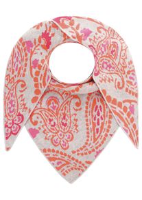 Dreieckstuch Zwillingsherz "Cozy Paisley", Damen, grau orange pink, Strick, Materialmix, gemustert, mehrfarbig, Modet&uuml;cher Dreieckstuch, modisches Muster, Strick, w&auml;rmend