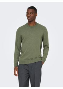 Only & Sons Rundhalspullover ONLY & SONS "ONSREX LIFE REG 12 CREW KNIT", Herren, Gr. S, deep lichen gr&uuml;n, Strick, Obermaterial: 70% Baumwolle, 30% Polyester, unifarben, regular fit, Rundhals, Rippb&uuml;ndchen, Pullover Rundhalspullover