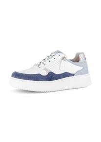 Plateausneaker Gabor "COMO", Damen, Gr. 40, wei&szlig;, blau, silber, Glattleder, Veloursleder, Schuhe Plateausneaker, Freizeitschuh, Halbschuh, Schn&uuml;rschuh in Komfortweite K (=extraweit)