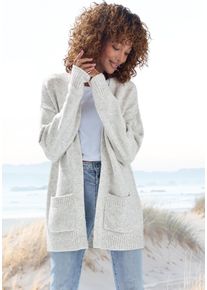 Strickjacke Vivance, Damen, Gr. 32/34, hellgrau meliert, Strick, Obermaterial: 53% Polyester, 37% Polyacryl, 10% Polyamid, meliert, figurumspielend Po-bedeckend, ohne Ausschnitt, Strickjacken Strickjacke, aus kuscheliger Strickqualit&auml;t, Cardigan, Topseller