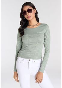 Langarmshirt Kangaroos, Damen, Gr. 52/54, gr&uuml;n (gr&uuml;n, grau), Rippware, Obermaterial: 100% Baumwolle, Minimalmuster, bedruckt, gemustert, kontrastfarbene Details, sehr figurbetont h&uuml;ftbedeckend, Rundhals, Shirts Langarmshirt, Langarm, sehr figurbetont, aus Baumwolle, Topseller