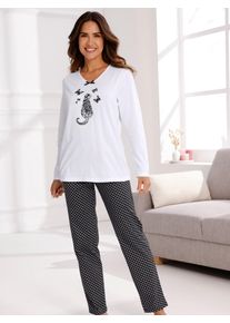 Schlafanzug, Damen, Gr. 48/50, wei&szlig;, schwarz, bedruckt, 100% Baumwolle, Homewear-Sets Schlafanzug