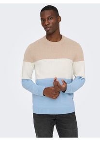 Only & Sons Rundhalspullover ONLY & SONS "ONSREX LIFE REG 12 CREW KNIT", Herren, Gr. M, skyway pattern:skyway, cloud dancer, silber lining, Strick, Obermaterial: 70% Baumwolle, 30% Polyester, gemustert, regular fit, Rundhals, Rippb&uuml;ndchen, Pullover Rundhalspullover