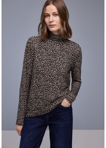 Langarmshirt Street One, Damen, Gr. 36, molten earth, Jersey, Obermaterial: 95% Viskose, 5% Elasthan, tailliert h&uuml;ftbedeckend, Rundhals, Shirts Langarmshirt, mit Leo-Animal-Print