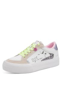 Plateausneaker Tamaris, Damen, Gr. 38, wei&szlig; kombiniert, Lederimitat, Textil, kontrastfarbene Details, Schuhe Plateausneaker, Freizeitschuh, Halbschuh, Schn&uuml;rer mit Kontrastbes&auml;tzen und Glitzer, Topseller