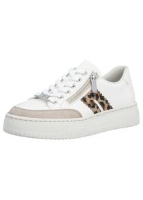 Plateausneaker Rieker, Damen, Gr. 39, wei&szlig;, leo, Glattleder, Schuhe Plateausneaker, Halbschuh, Schn&uuml;rschuh, Casual-Sneaker mit leo-Besatz