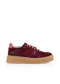 Plateausneaker Marc Cain "Sports Mon Cherry", Damen, Gr. 36, bordeaux, Leder, Veloursleder, Schuhe Plateausneaker, Freizeitschuh, Halbschuh, Schn&uuml;rschuh mit Glitzerdetails