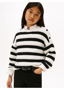 Strickpullover Tommy Hilfiger "LUREX STRIPE SWEATER", M&auml;dchen, Gr. 8 (128), ivory silk, Strick, Obermaterial: 58% Baumwolle, 39% Polyamid, 2% Polyester, 1% metallisierte Fasern, gemustert, gestreift, mehrfarbig, regular fit normal, Rundhals, &Auml;rmel ohne &Auml;rmelschlitz B&uuml;ndchen, Pullover Strickpullover, Kinder bis 16 Jahre