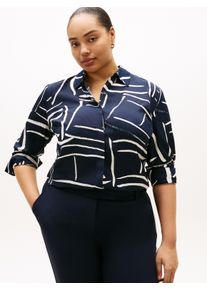 Hemdbluse Tommy Hilfiger Curve "CRV VIS TWILL BUTTON UP SHIRT", Damen, Gr. 50, flag feathers navy large, Web, Obermaterial: 100% Viskose, bedruckt, regular fit normal, Manschette, Blusen Hemdbluse, in gro&szlig;en Gr&ouml;&szlig;en