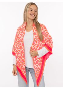 Dreieckstuch Zwillingsherz "Leo-Rand", Damen, pink koralle, Strick, Materialmix, gemustert, mehrfarbig, Modet&uuml;cher Dreieckstuch, Leopardmuster, Strick, w&auml;rmend