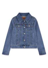 Jeansjacke LEVI'S KIDS "STRETCH TRUCKER JACKET", M&auml;dchen, Gr. 8 (128), memory lane, Denim/Jeans, Obermaterial: 70% Baumwolle, 28% Polyester, 2% Elasthan, tailliert kurz, Rundhals, Manschette, Jacken Jeansjacke, for GIRLS