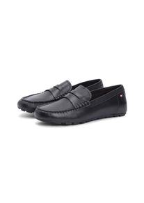 Slipper Tommy Hilfiger "FLAG LEATHER DRIVER LOAFER", Damen, Gr. 36, schwarz, Leder, unifarben, Schuhe Slipper, Halbschuh, Schlupfschuh mit modischer Ziersteppung
