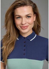 Poloshirt Kangaroos, Damen, Gr. 44/46, wei&szlig; (marine, gr&uuml;n, wei&szlig;), Rippware, Obermaterial: 100% Baumwolle. Kragen: 100% Baumwolle, colorblocking, kontrastfarbene Details, sehr figurbetont h&uuml;ftlang, Flachstrickb&uuml;ndchen, Shirts Poloshirt, Kurzarm, figurbetonter Schnitt, Colourblocking-Optik, Polokragen