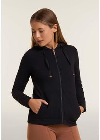 Kapuzensweatjacke Freddy "ZIP Hoody Jacket", Damen, Gr. L (40), schwarz, Sweatware, Obermaterial: 48% Baumwolle, 48% Modal, 4% Elasthan, Strukturmuster, unifarben, relaxed fit normal, ohne Ausschnitt, Sweatjacken Kapuzensweatjacke, mit Struktur