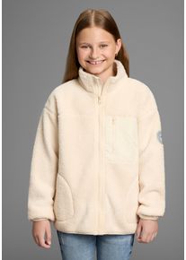 Sweatjacke Kangaroos "Fleecejacke, Kuschel-Jacke mit reflektierendem Badge", M&auml;dchen, Gr. 176/182, sanftes wei&szlig;, Pl&uuml;sch, Obermaterial: 100% Polyester, unifarben, l&auml;ssig geschnitten h&uuml;ftbedeckend, eingefasste Kante, Sweatjacken Sweatjacke, Weicher Teddypl&uuml;sch, Topseller