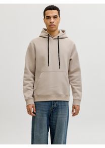Jack & Jones Kapuzensweatshirt JACK & JONES "JCOFUSION SWEAT BADGE HOOD", Herren, Gr. XL, pure cashmere, angeraute Sweatware, Obermaterial: 52% Polyester, 48% Baumwolle, unifarben, relaxed fit normal, ohne Ausschnitt, Sweatshirts Kapuzensweatshirt