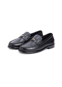 Loafer Tommy Hilfiger "HILFIGER PENNY CRUST LTH LOAFER", Damen, Gr. 40, schwarz, Leder, unifarben, Schuhe Loafer, Slipper, Businessschuh mit Zierriegel und Penny