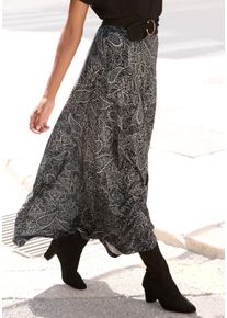 Maxirock Lascana, Damen, Gr. 36, blau (schwarz, grau, creme bedruckt), Jersey, Obermaterial: 100% Viskose, Paisley, bedruckt, figurumspielend, R&ouml;cke Maxirock, mit Allover-Print, Topseller