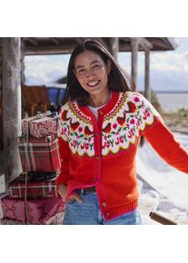LANDS' END Softer Fair Isle Weihnachts-Cardigan aus Baumwollmix, Damen,  Rot, Polyacryl/Schurwolle/Baumwoll-Mischung, by Lands' End