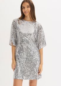 bonprix Paillettenkleid mit Schleifendetail, silber, Gr.32/34 (XS), feminines Paillettenkleid mit tieferem Ausschnitt hinten und Schleifendetail am R&uuml;cken