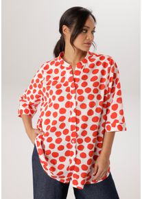 Longbluse ANISTON PLUS, Damen, Gr. 48, rot (wei&szlig;, rot), Web, Obermaterial: 100% Baumwolle, bedruckt, gemustert, gepunktet, figurumspielend Po-bedeckend, V-Ausschnitt, Blusen Longbluse, in P&uuml;nktchendessin - NEUE KOLLEKTION