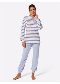 Schlafanzug Ringella, Damen, Gr. 44/46, blau (hellblau, geringelt), 100% Baumwolle, Homewear-Sets Schlafanzug