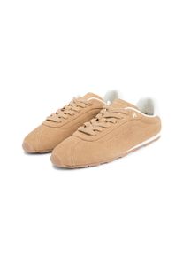 Sneaker Tommy Hilfiger "TH BELLA LOW RUNNER SUEDE", Damen, Gr. 36, safari, Veloursleder, unifarben mit Farbeinsatz, Schuhe Sneaker, Halbschuh, Schn&uuml;rer, Freizeitschuh mit kontrastfarbenem Fersenbesatz