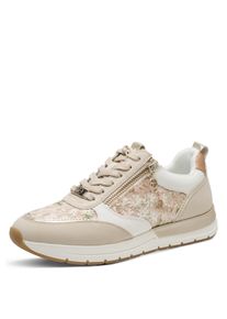 Plateausneaker Tamaris, Damen, Gr. 37, beige kombiniert, Lederimitat, Textil, Schuhe Plateausneaker, Freizeitschuh, Schn&uuml;rschuh, Halbschuh mit Rei&szlig;verschluss au&szlig;en