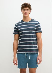 Marc O'Polo Shorty MARC O'POLO "Mix N Match Cotton", Herren, Gr. XL (58), orion blau stripe, orion blau, Single Jersey, Obermaterial: 100% Baumwolle, bequem kurz, Rundhals, Homewear-Sets Shorty, mit Rundhalsausschnitt, kurzem Arm und gestreiftem Oberteil