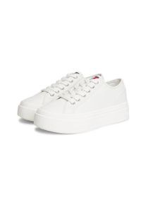 Plateausneaker Tommy Jeans "TJW FLATFORM SNEAKER LTR", Damen, Gr. 39, ecru, Leder, Lederimitat, unifarben, Schuhe Plateausneaker, Halbschuh, Schn&uuml;rschuh, Freizeitschuh mit Logoflag
