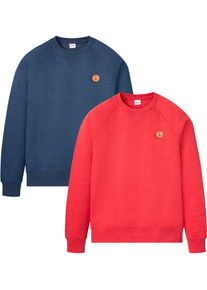 Sweatshirt bonprix, Herren, Gr. 52/54 (L), blau (dunkelblau, rot), angeraute Sweatware, Obermaterial: 60% Baumwolle, 40% Polyester, unifarben, regular fit h&uuml;ftbedeckend, Rundhals, Raglan&auml;rmel Rippb&uuml;ndchen, Sweatshirts Sweatshirt, Regular Fit, unifarben, aus Baumwolle und Polyester