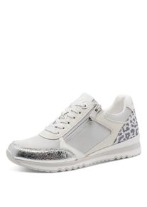 Keilsneaker Marco Tozzi, Damen, Gr. 40, silberfarben kombiniert, Lederimitat, Textil, kontrastfarbene Details, Schuhe Keilsneaker, Freizeitschuh, Halbschuh, Schn&uuml;rschuh in veganer Verarbeitung