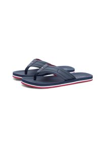 Zehentrenner Tommy Hilfiger "HILFIGER PADDED BEACH SANDAL", Herren, Gr. 47, dunkelblau, Lederimitat, unifarben, Schuhe Zehentrenner, Sommerschuh, Flats, Strandschuh mit Ziersteppung