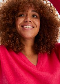 Strickpullover bonprix "Oversize-Strick-Pullover", Damen, Gr. 40/42 (M), rosa (dunkelpink), Obermaterial: 75% Polyacryl, 22% Polyester, 3% Elasthan, oversize, Pullover Strickpullover, aus weichem Material, mit V-Ausschnitt, Oversize-Passform